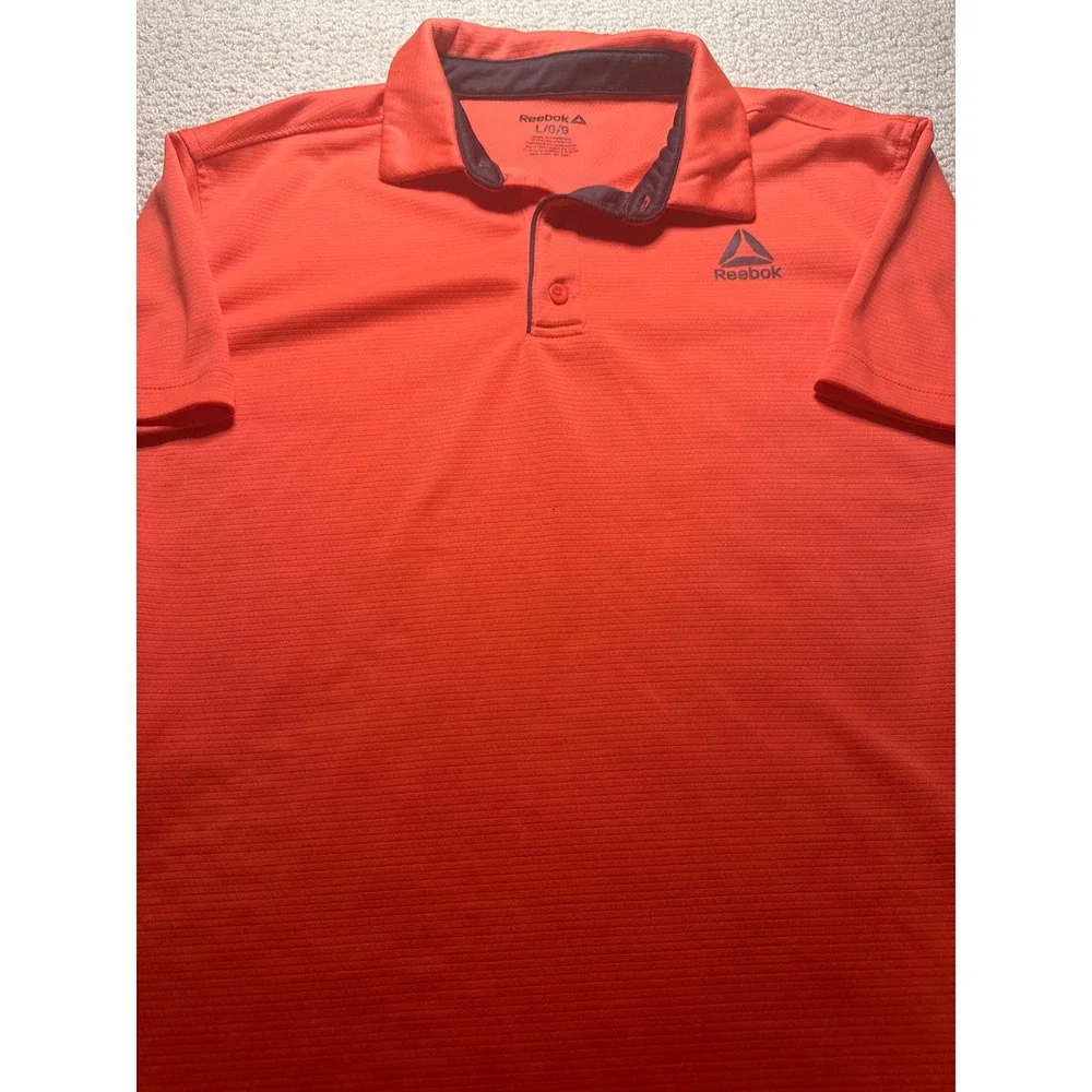 Reebok‎ Performance Polo Shirt Orange Mens L Short Sleeve Textured Golf Active